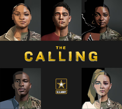 Images of the five Soldiers featured in the U.S. Army’s animated series “The Calling,” juxtaposing their human and animated forms.