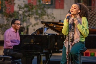 "Legendary jazz pianist Herbie Hancock and acclaimed vocalist Andra Day perform as part of the International Jazz Day 2021 All-Star Global Concert." (Steve Mundinger for Herbie Hancock Institute of Jazz)