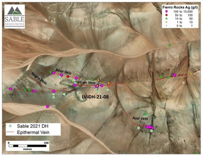 Figure 2. Detailed location of hole LV-DH-21-08 at La Verde Zone (CNW Group/Sable Resources Ltd.)