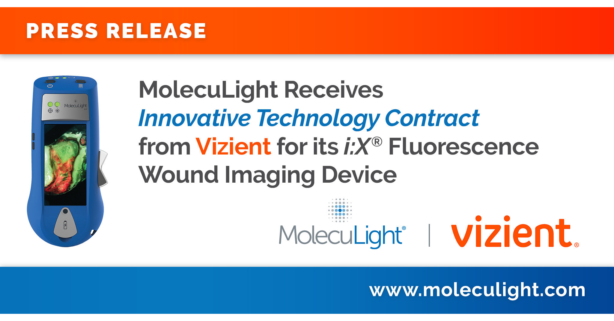 MolecuLight Receives Innovative Technology Contract from Vizient for its i:X&reg; Fluorescence Wound Imaging Device