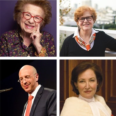 Liberation75 guest speakers will include (clockwise from top-left): Dr. Ruth Westheimer, Dr. Deborah Lipstadt, Rosalie Abella, Elisha Wiesel (CNW Group/Liberation75)
