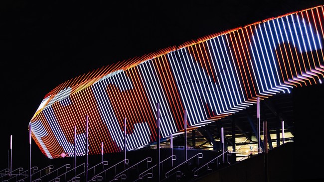 TQL Stadium features a one-of-a-kind dyanmic LED lighted facade.