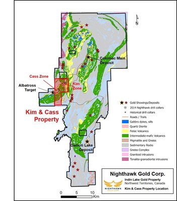 Figure 1 - Indin Lake Gold Property and Kim & Cass Property (CNW Group/Nighthawk Gold Corp.)