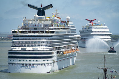 The Carnival Breeze and the the Carnival Vista return to the Port of Galveston on Sunday, May 2, 2021 with an escort by the Bay Houston Towing Company Tugboat Wesley A.