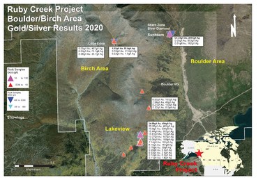 Figure 2 - Gold & Silver Rock Sample Results, Southwest Property Area (CNW Group/Stuhini Exploration Ltd.)