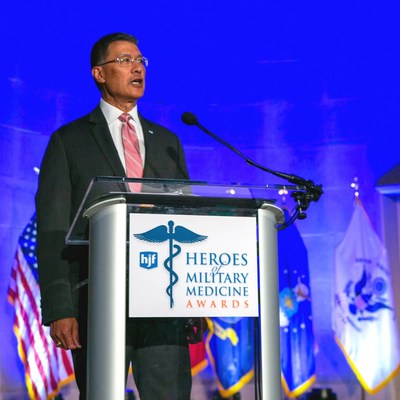 HJF President and CEO Dr. Joseph Caravalho presenting at the 2019 Heroes of Military Medicine Awards Ceremony.