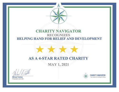 Charity Navigator awards Helping Hand for Relief and Development its highest 4-star rating for the 10th consecutive year.