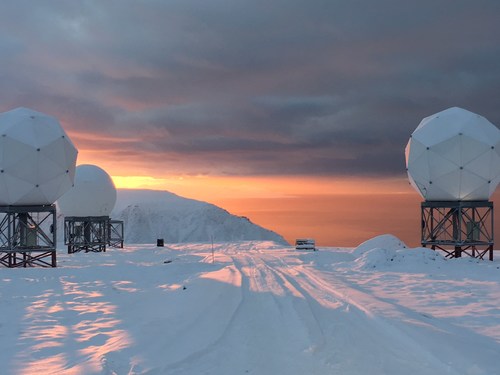 The OneWeb gateway in Svalbard, Norway, capable of 10,000 hand-offs per second, is one of the gateways developed by Hughes that will orchestrate handover and tracking of gigabits of data for NORTHCOM. Photo Credit: OneWeb/Kongsberg Satellite Services (KSAT).