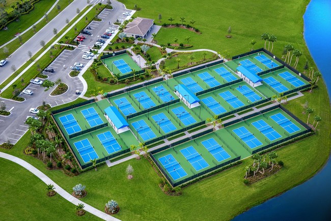Aerial photo of the 27-court, resident-only Pickleball Complex at PGA Village Verano by Kolter Homes in Port St. Lucie, Florida.