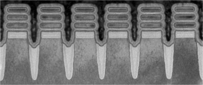 2 nm technology as seen using transmission electron microscopy. 2 nm is smaller than the width of a single strand of human DNA. Courtesy of IBM.