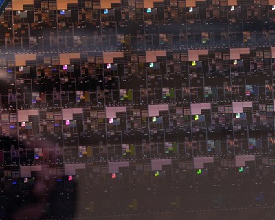 A close-up of a 2 nm wafer fabricated at IBM Research's Albany facility, with individual chips visible to the naked eye. Courtesy of IBM.