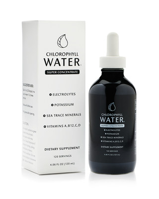 Chlorophyll Water® Drops: SUPER CONCENTRATE Liquid Chlorophyll is a refreshing introduction to the many benefits of Chlorophyll (liquid chlorophyll). These chlorophyll drops are fortified with the added health benefits of vitamin A, vitamin B12, vitamin C and vitamin D3, the pH balancing power of electrolytes, the body-regulating (producing positively charged ions) benefits of potassium and the antioxidant capability of sea trace minerals for maximum hydration and performance.