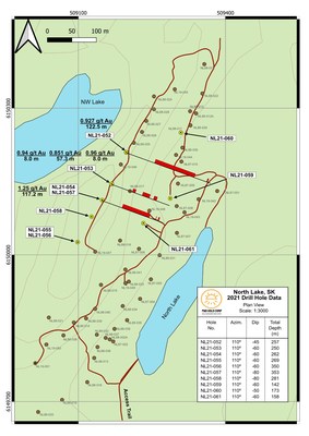 Figure 1: Plan of North Lake area with 2021 and historical drill holes (CNW Group/MAS Gold Corp)