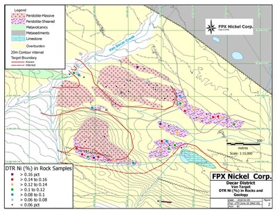 Figure 2: Map of Bedrock Surface Sampling at Van Target (CNW Group/FPX Nickel Corp.)
