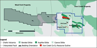 Figure 1. Bedrock geology map showing Iron Creek Project and newly acquired West Fork property (CNW Group/First Cobalt Corp.)