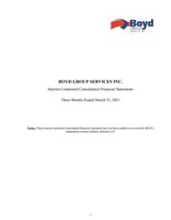 Boyd Group Services Inc. Reports First Quarter 2021 Results