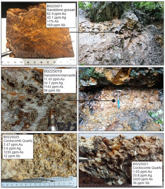 Figure 4. Photo panel of the sandstone breccias and epithermal quartz-sulphide veins. (CNW Group/Luminex Resources Corp.)