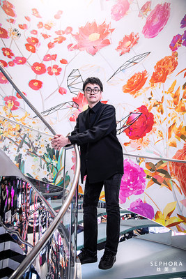 The acclaimed young Chinese artist Chen Baoyang with his digital artwork “Algorithmic Blossom”