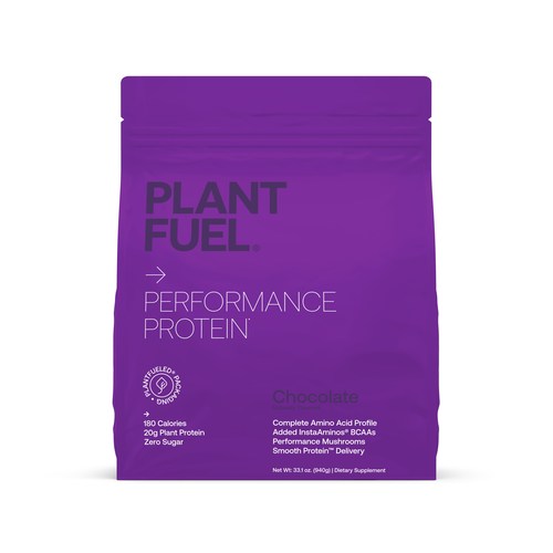 PlantFuel's Performance Protein delivers 20g of complete, Plant Fueled protein with added vegan-fermented BCAAs as InstAminos® and PeakO2® performance mushrooms.