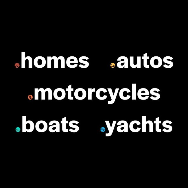The .Homes, .Autos, .Motorcycles, .Boats, and .Yachts logos.