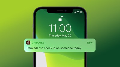 To emphasize the importance of mental health to Chipotle’s guests, on Mental Health Action Day, Thursday, May 20, Chipotle Rewards members will receive a push notification reminding them to "check in on someone today.” The push notification will link to resources in connection with the #MentalHealthAction movement.