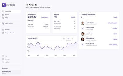 Panther's Account Dashboard allows users to intuitively oversee every aspect of hiring, onboarding and managing a global team of skilled employees.