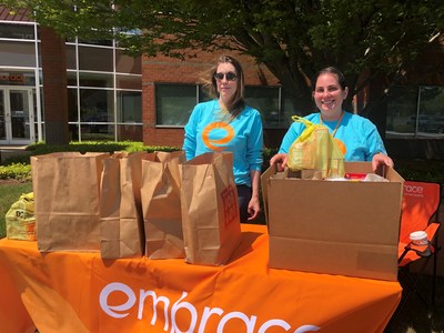 Jean Delano and Dana Elliott from Embrace helping to gather donations for the MLK Center Food Pantry in Newport, RI.