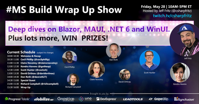 #MSBuild Wrap Up Show at twitch.tv/csharpfritz on Friday, May 28