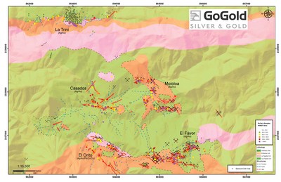 Figure 1: Plan View – La Trini to El Favor Area of Los Ricos North (CNW Group/GoGold Resources Inc.)