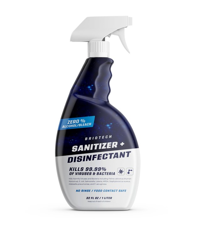 The Briotech Sanitizer and Disinfectant is conveniently packaged for in-home or commercial use.