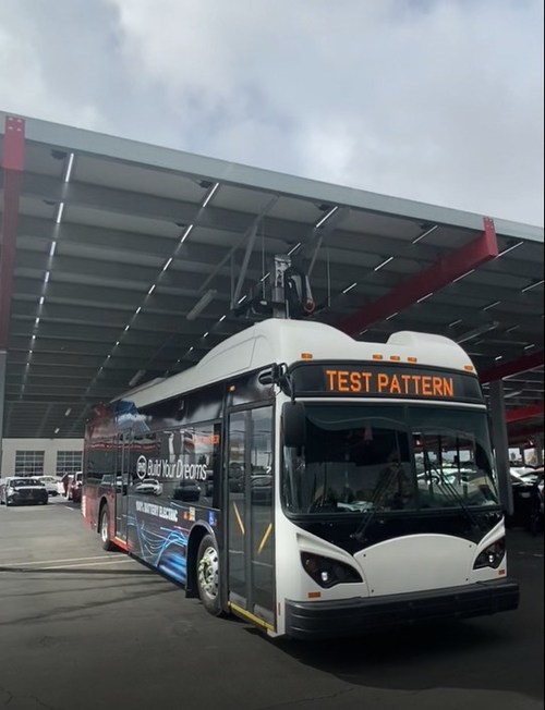 The patent-pending Pantograph In-Depot Equipment (PIDE) Canopy Mount allows fleets to reduce the cost of EV charging while leveraging renewable electricity.