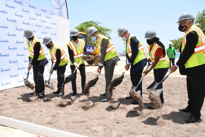 Groundbreaking ceremony, L to R: Chief Executive Officer, Gebhard Rainer; Chief Operations Officer, Shawn DaCosta; Sandals Resorts International’s Executive Chairman, Adam Stewart, CD; Prime Minister, The Most Hon. Andrew Holness, ON, MP; Minister of Industry, Investment & Commerce, Hon. Audley Shaw, CD, MP; Minister of State, Ministry of Finance & Public Service, and Member of Parliament for North East, St Ann, Hon. Marsha Smith; Minister of Labour & Social Security, Hon. Karl Samuda, CD, MP