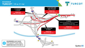 Projet Turcot et réfection majeure des tunnels Ville-Marie et Viger - Fermetures dans le corridor de la route 136 du 28 au 31 mai 2021