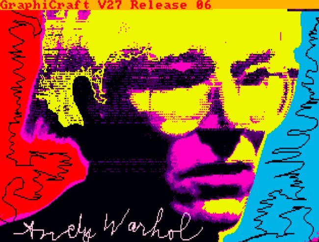 The iconic self-portrait made by Andy Warhol in 1985 on his Amiga 1000 computer.