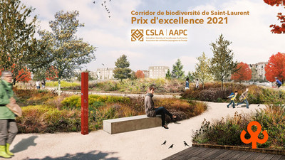 Vision of Parc Philippe-Laheurte within Saint-Laurent's biodiversity corridor?winner of a 2021 award presented by the Canadian Society of Landscape Architects (CNW Group/Ville de Montréal - Arrondissement de Saint-Laurent)