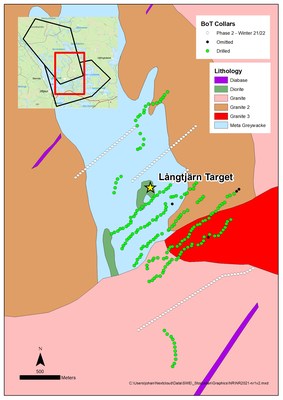 Figure 1: Location of Storjuktan drilled base of till holes. (CNW Group/Gold Line Resources Ltd.)