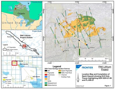 Figure 1: Compilation showing Drill Holes on Spark Deposit on the PAK Lithium Project (CNW Group/Frontier Lithium Inc.)