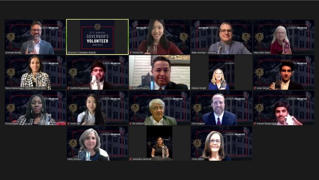 Governor's Volunteer Award recipients at the 2020 virtual recognition ceremony. Awardees will be honored in the fall at an evening reception at the Governor's Mansion hosted by Honorary Chair of the Governor's Volunteer Awards, Texas First Lady Cecilia Abbott. Nominations are now open through July 16, 2021. This year, the Governor's Volunteer Awards is introducing three new award categories, including Volunteer Family of the Year Award.