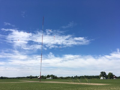 The meteorological (met) tower on the site of the Blackford Wind project regularly measures wind data. Tri Global Energy has announced an agreement to sell Blackford Wind and another project, Blackford Solar, to Leeward Renewable Energy.