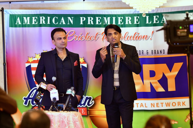 Jay Mir, Founder & CEO American Premiere League(left) & Asif Jamal, COO Ary Digital North America(Right) speaking with the media.