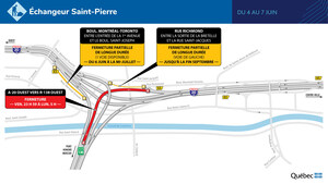 Autoroute 20 et route 138 dans l'arrondissement de Lachine à Montréal - Entrave dans l'échangeur Saint-Pierre durant la fin de semaine du 4 juin 2021