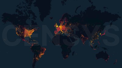 This is a map of devices, scanned by Censys, on the Internet as of May 2021.