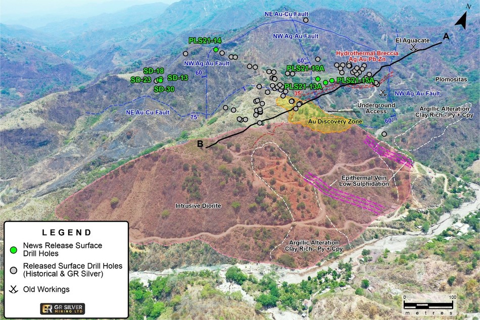 Figure 1: Plomosas Mine Area: Large Epithermal System with New Discoveries (Drone image) (CNW Group/GR Silver Mining Ltd.)