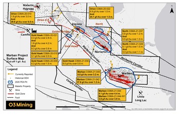 Figure 1 : Carte des forages du projet Marban (Groupe CNW/O3 Mining Inc.)