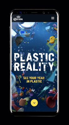 Plastic Reality users get an estimate of their annual plastic footprint after answering some basic questions about their consumption habits. That footprint is then visualized through colorful AR pieces of plastic that splash across the user’s physical world like seawater washing ashore. (PRNewsfoto/Corona)