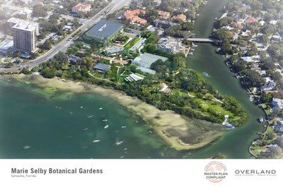 Aerial Rendering of Marie Selby Botanical Gardens Phase 1 Master Plan at the Downtown Sarasota Campus. Courtesy of Overland Partners Architects