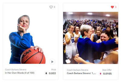 Bentley University created two NFTs commemorating special moments in Hall of Fame Basketball Coach Barbara Stevens’ impressive coaching career.