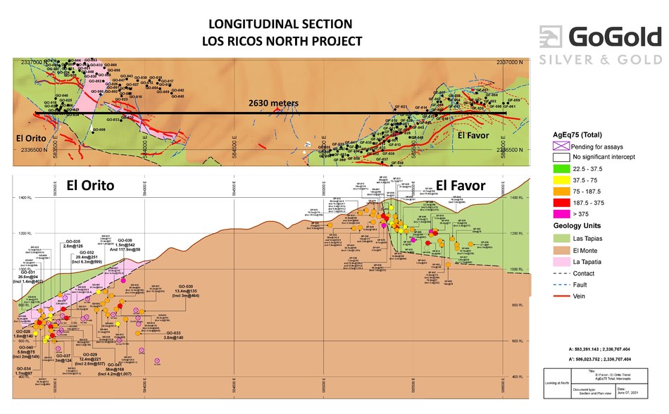 Figure 4: Favor-Orito Long Section (CNW Group/GoGold Resources Inc.)