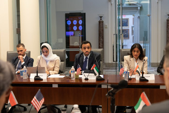 Assistant Minister for Economic and Trade Affairs HE Abdulnasser Alshaali delivering remarks at the U.S.-UAE Economic Policy Dialogue on June 8th, 2021.