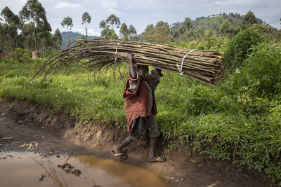 En Rpublique dmocratique du Congo (RDC), un enfant dplac porte des btons de bois le long de la route entre Kitchanga et Mweso au Nord-Kivu. (Groupe CNW/Canadian Unicef Committee)